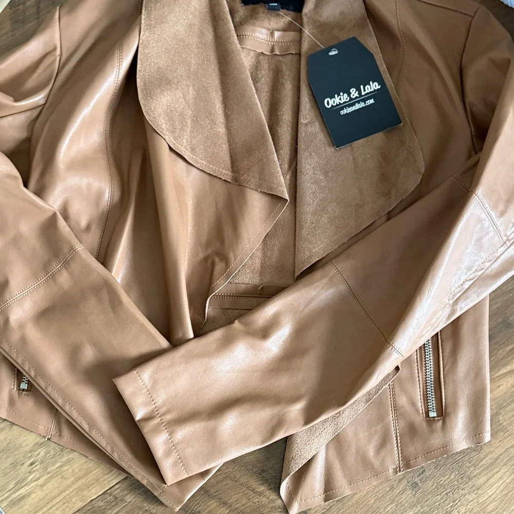 Ookie lala Nordstrom Tan faux Leather Jacket XS - Picture 3 of 9